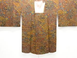 縮緬地　花鳥更紗模様道行コート